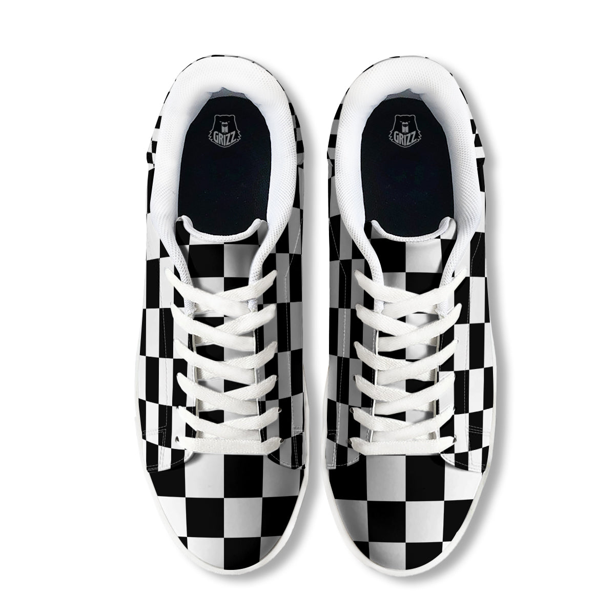 Chessboard Sphere Print White Low Top Sneakers-grizzshop