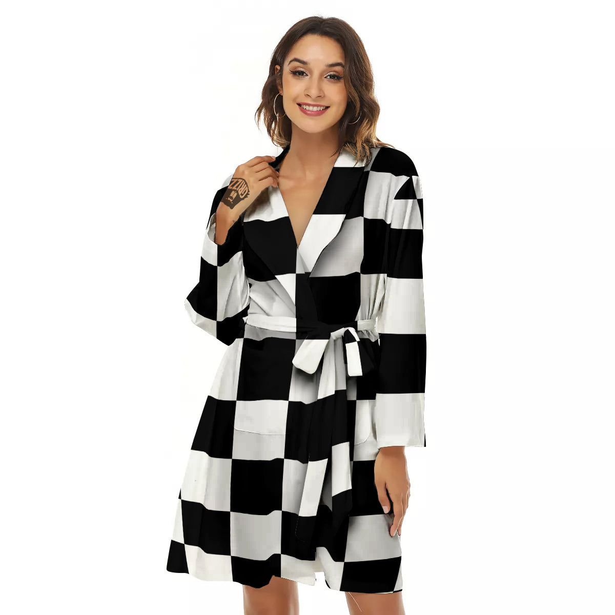 Chessboard Sphere Print Women's Robe-grizzshop