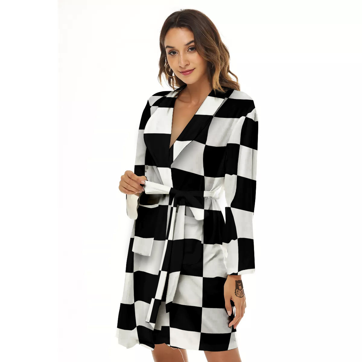 Chessboard Sphere Print Women's Robe-grizzshop