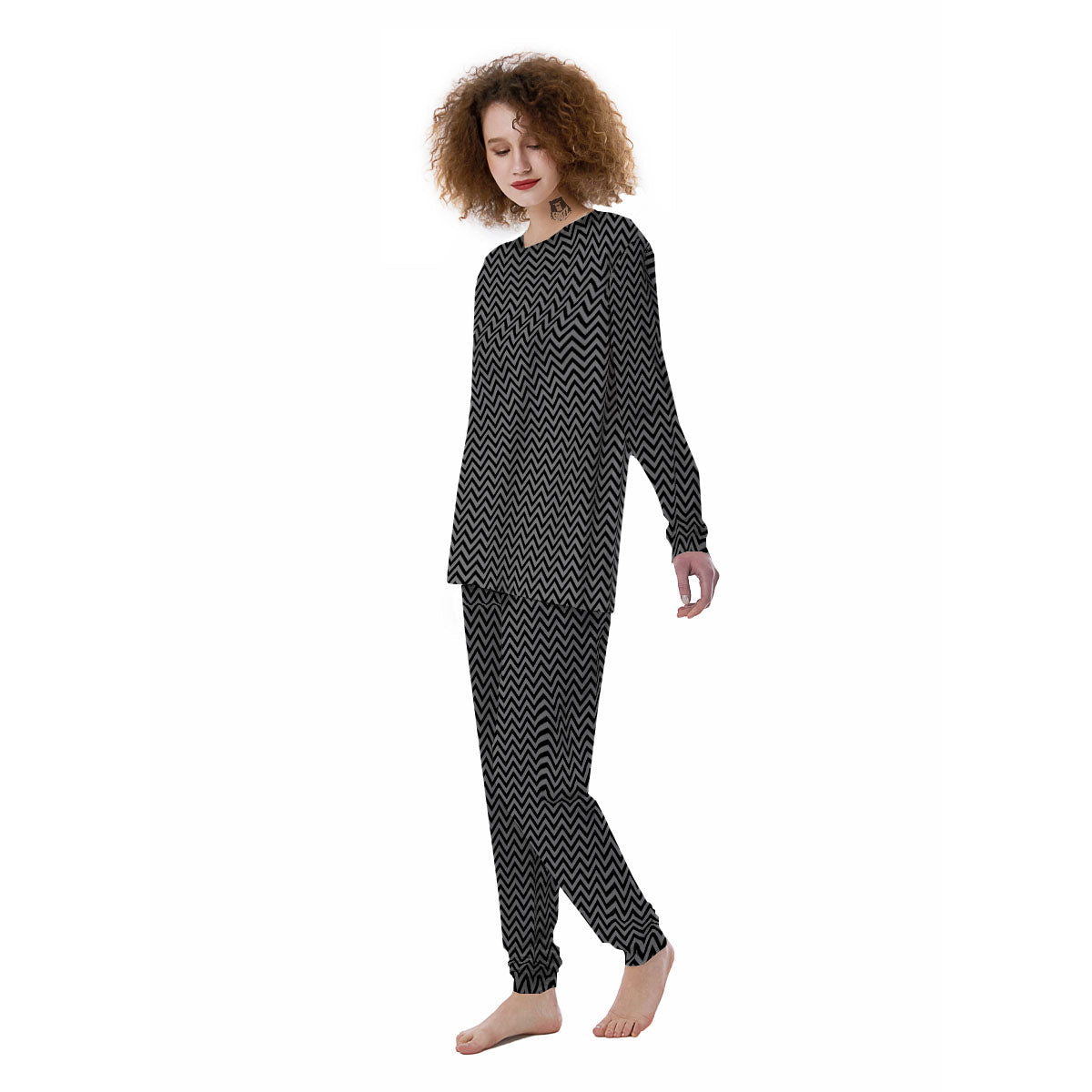 Chevron Black And Grey Print Pattern Women's Pajamas-grizzshop