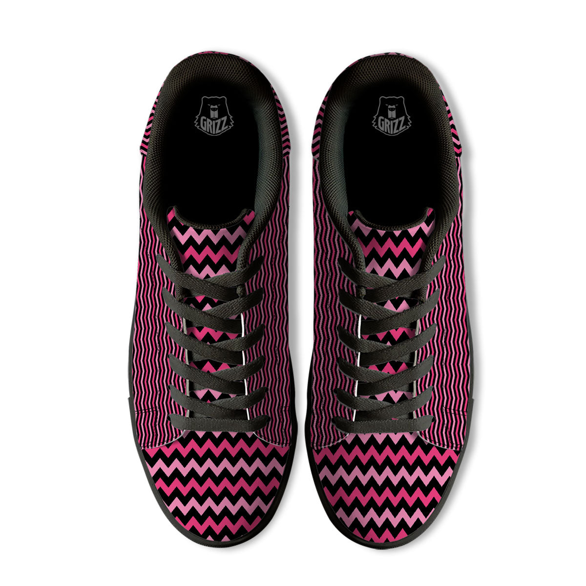 Chevron Black And Pink Print Pattern Black Low Top Sneakers-grizzshop