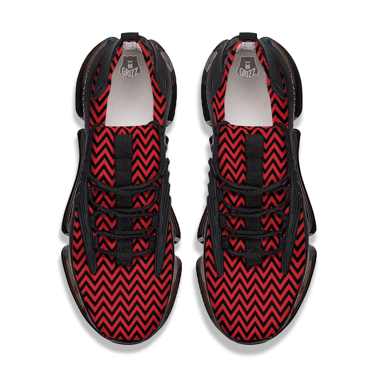 Chevron Black And Red Print Pattern Black Gym Shoes-grizzshop