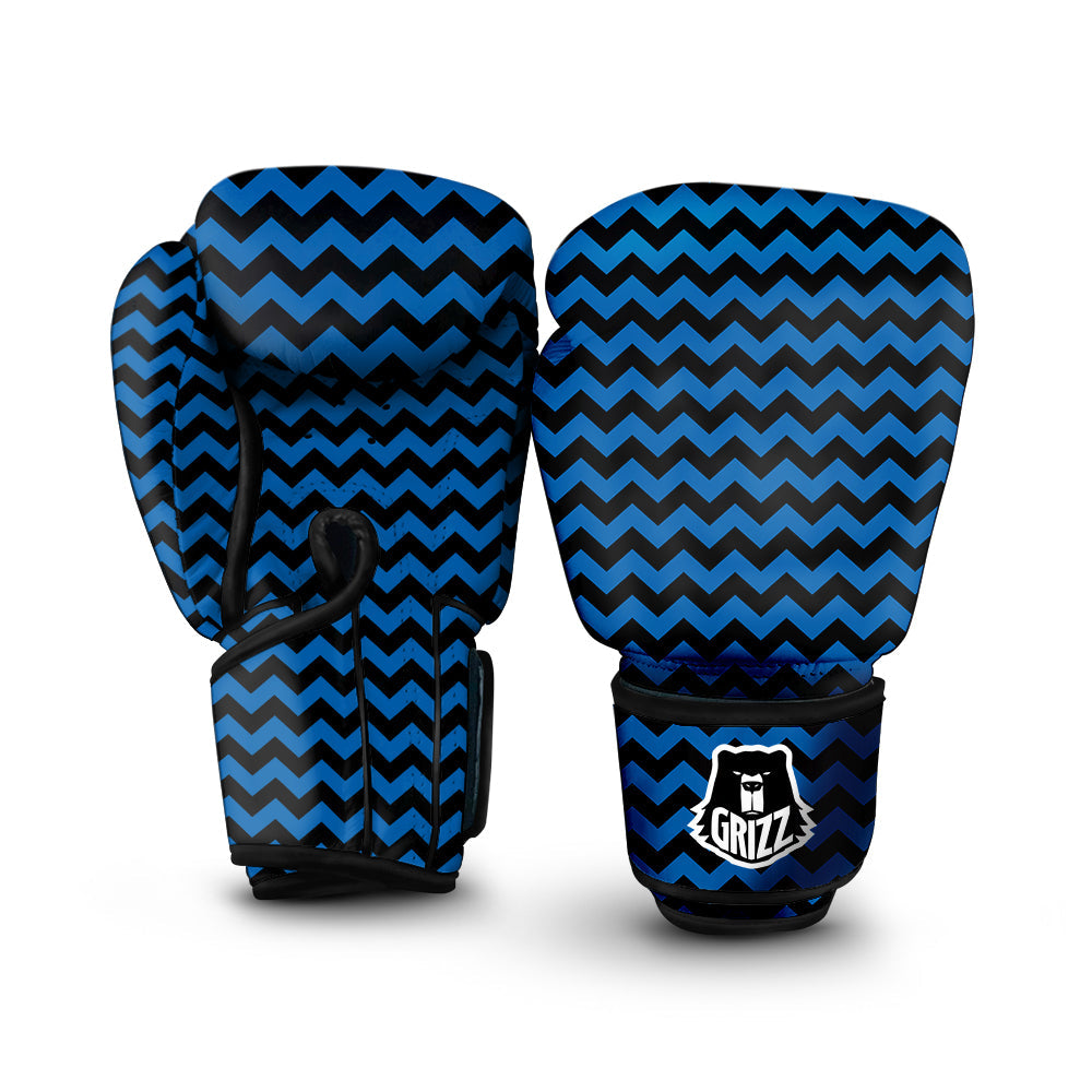Chevron Blue And Black Print Pattern Boxing Gloves-grizzshop