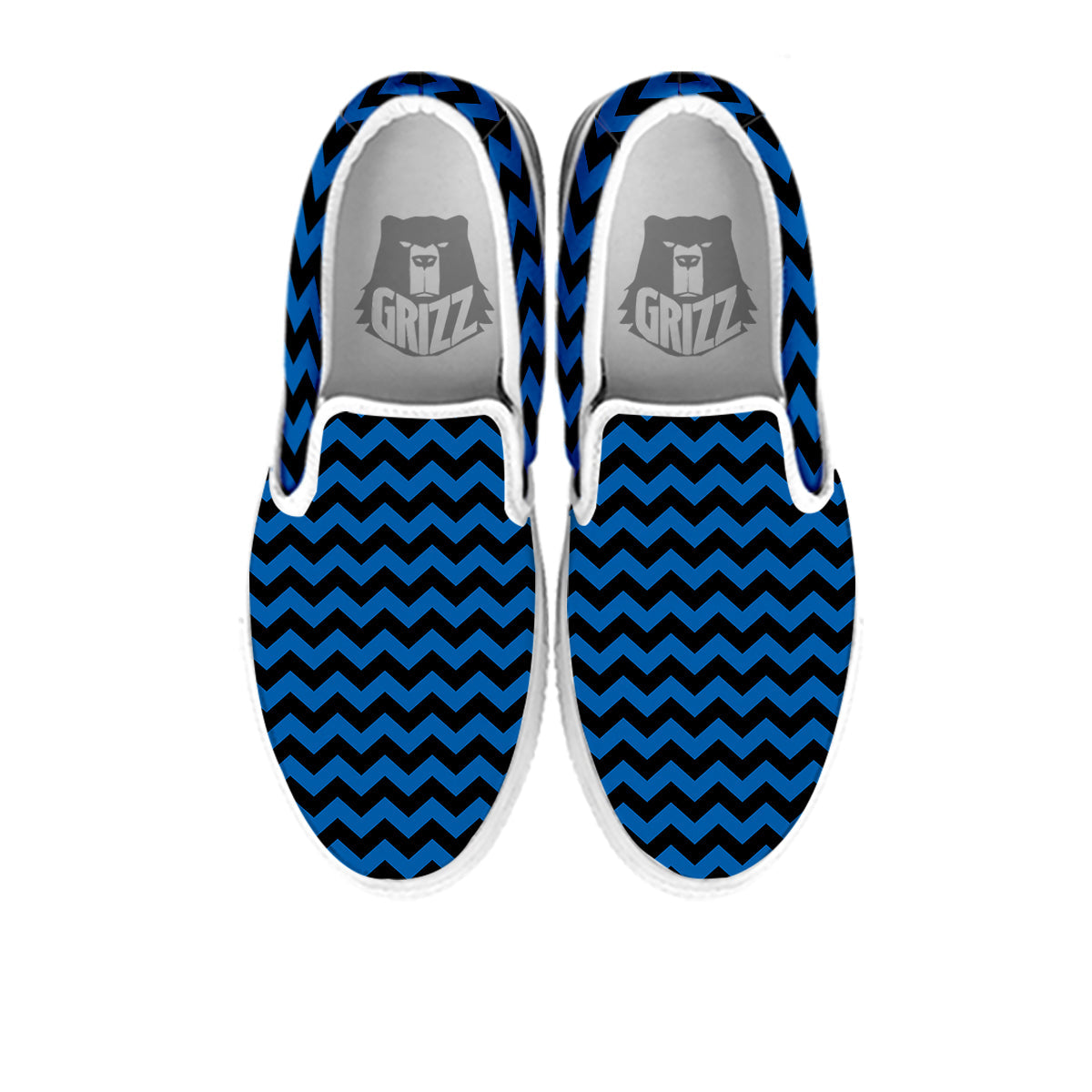 Chevron Blue And Black Print Pattern White Slip On Shoes-grizzshop