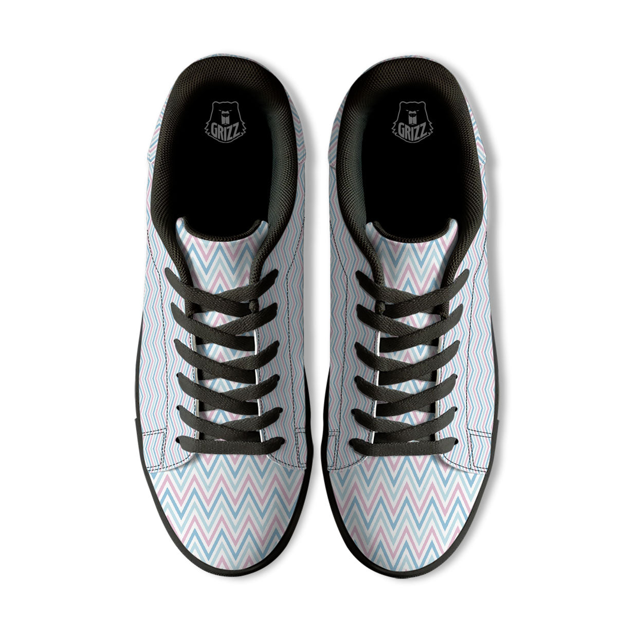 Chevron Blue And Pink Print Pattern Black Low Top Sneakers-grizzshop