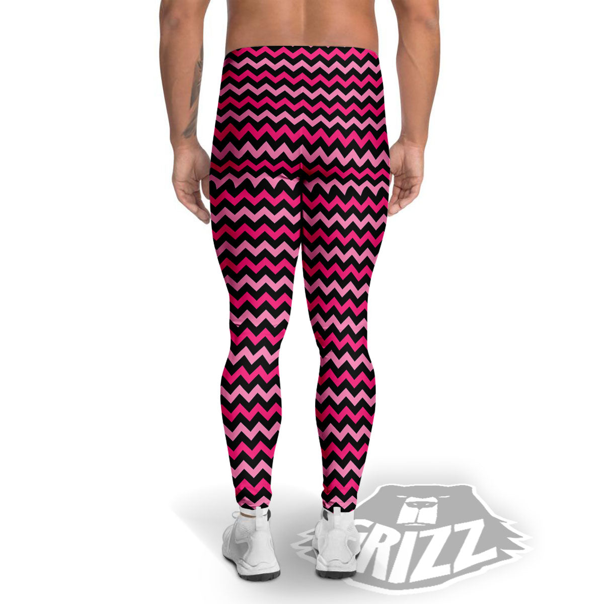Chevron Pink And Black Print Pattern Men's Leggings-grizzshop