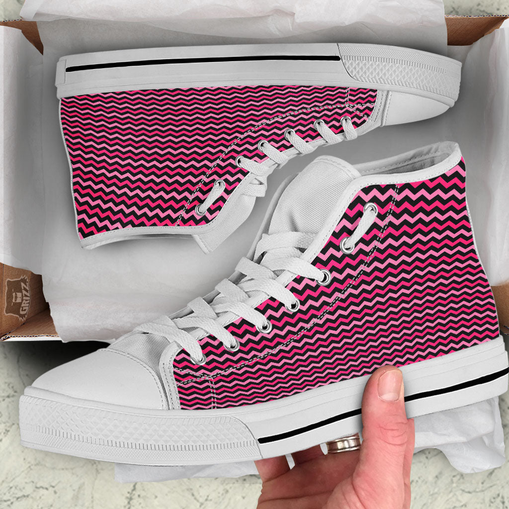 Chevron Pink And Black Print Pattern White High Top Shoes-grizzshop