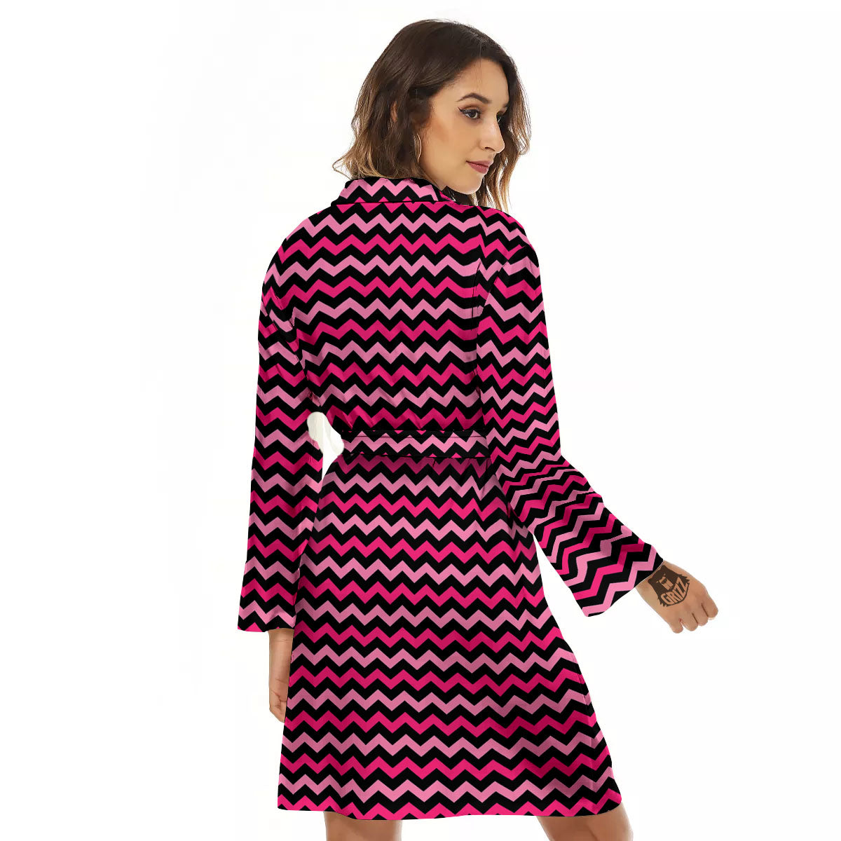 Chevron Pink And Black Print Pattern Women's Robe-grizzshop