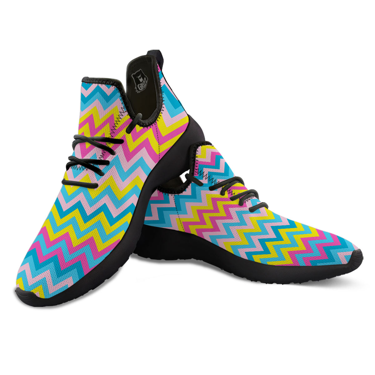 Chevron Rainbow Print Pattern Black Athletic Shoes-grizzshop