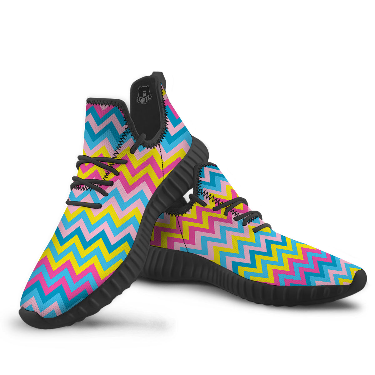 Chevron Rainbow Print Pattern Black Walking Shoes-grizzshop