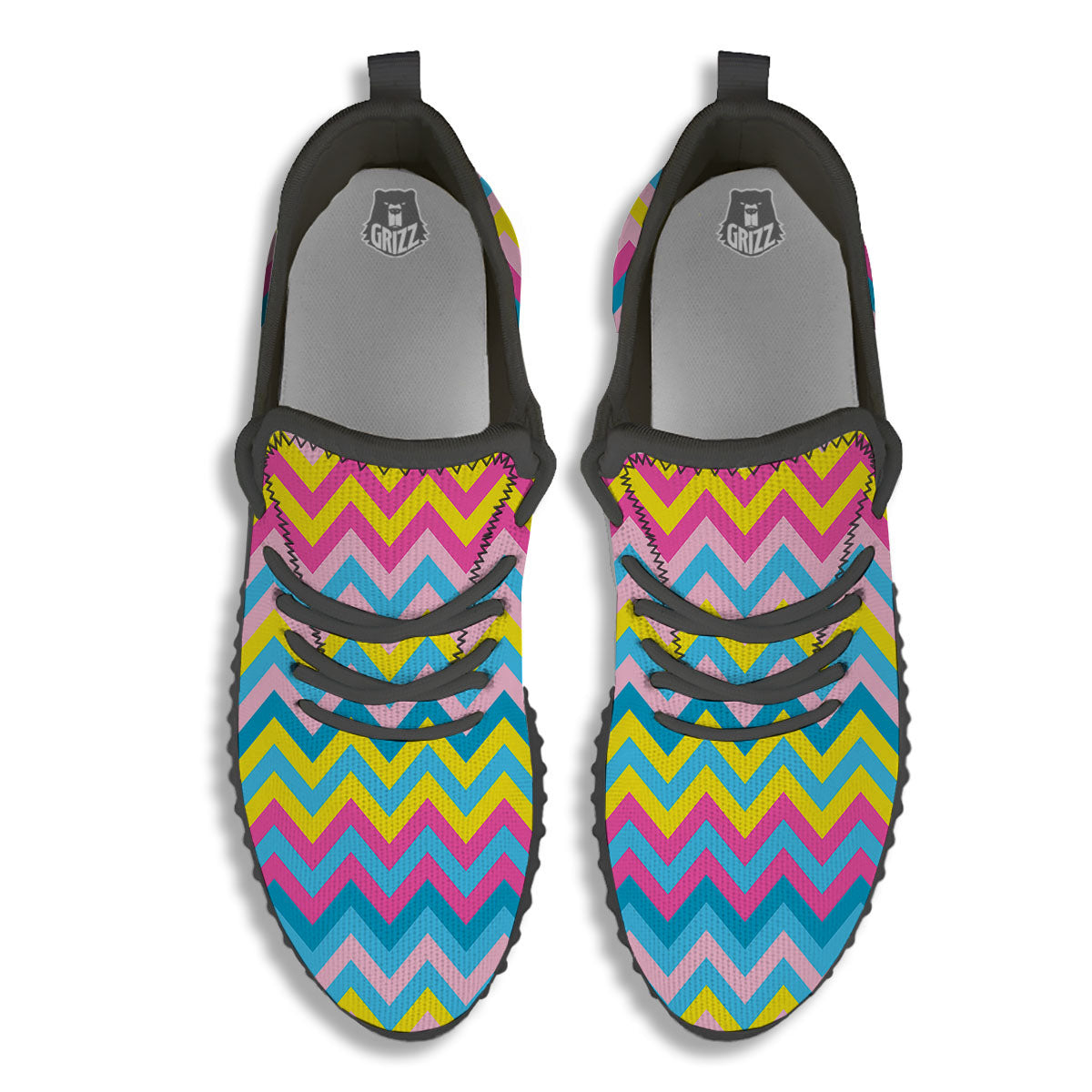 Chevron Rainbow Print Pattern Black Walking Shoes-grizzshop