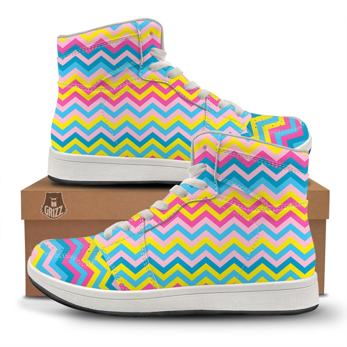 Chevron Rainbow Print Pattern High Top Sneakers-grizzshop