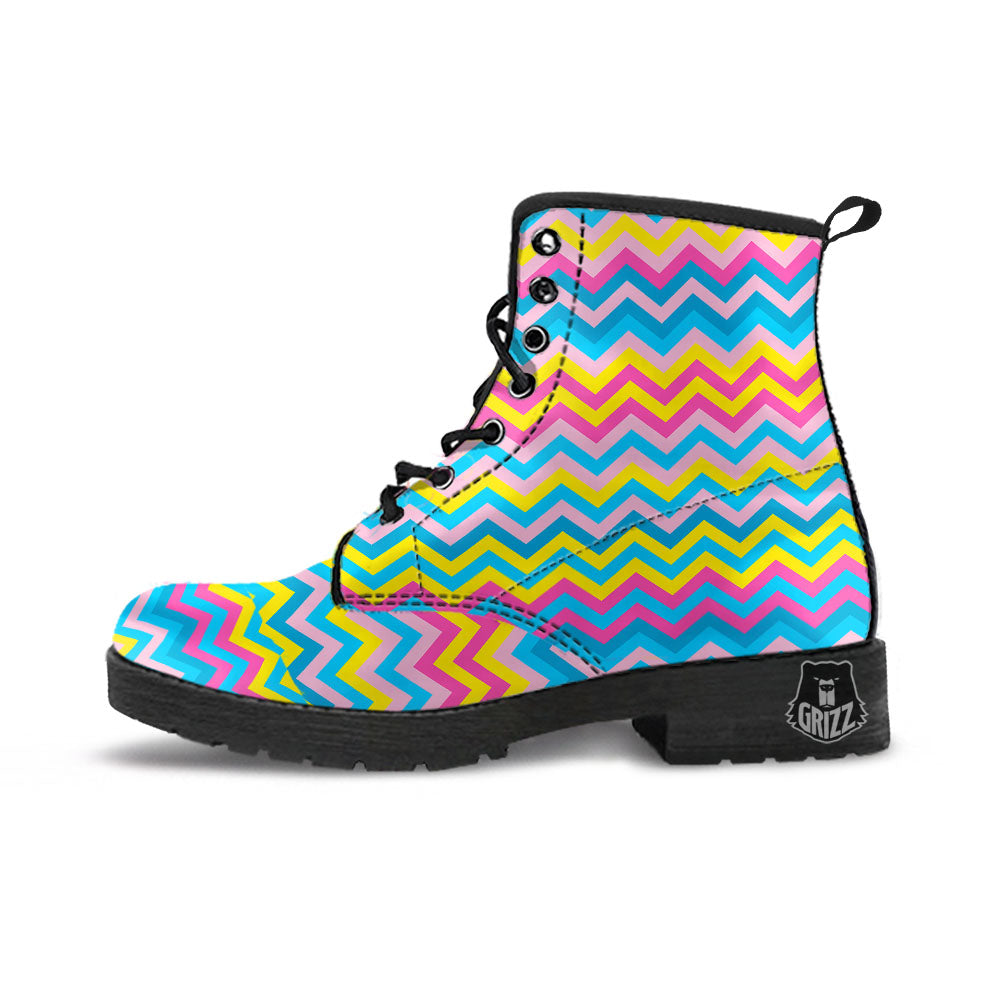 Chevron Rainbow Print Pattern Leather Boots-grizzshop