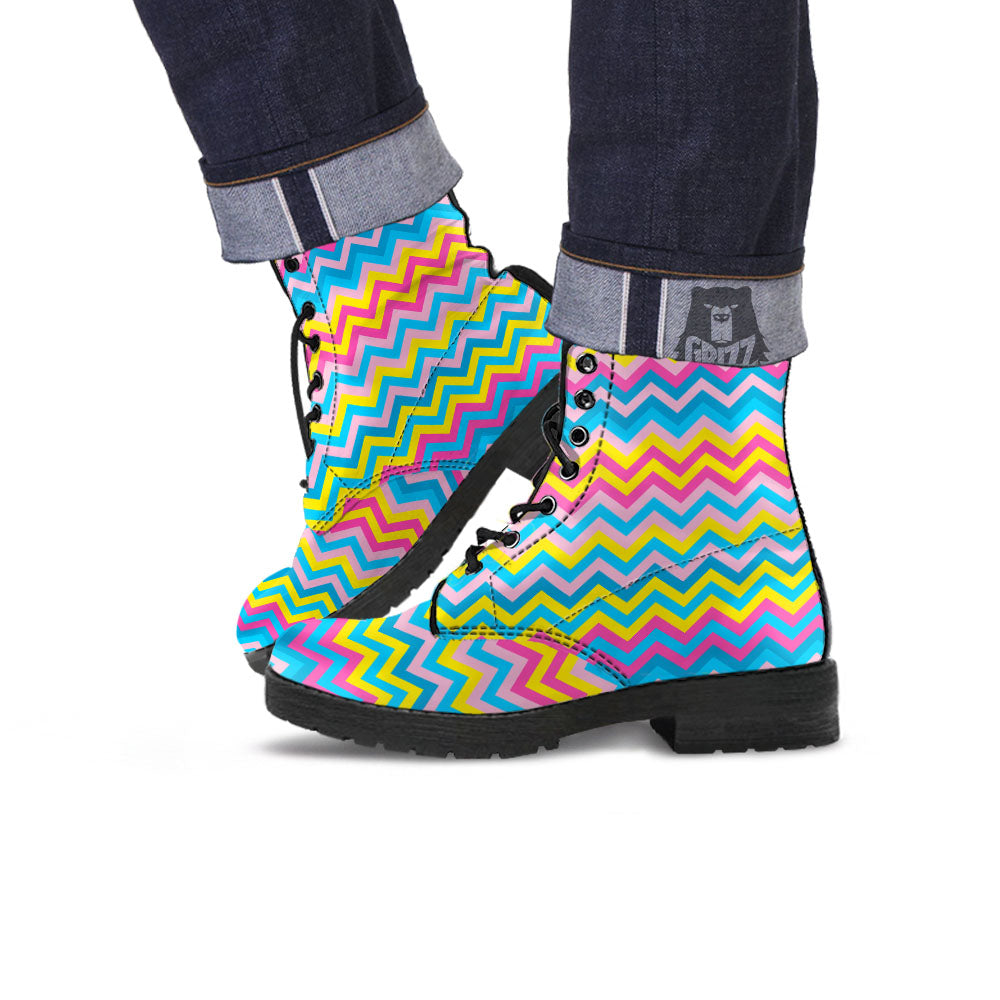 Chevron Rainbow Print Pattern Leather Boots-grizzshop