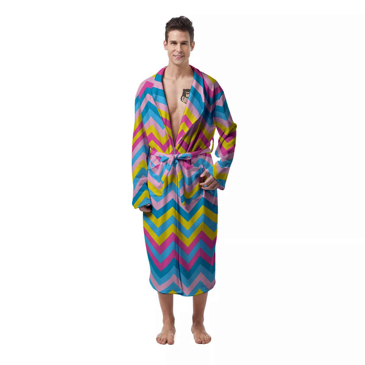 Chevron Rainbow Print Pattern Men's Robe-grizzshop