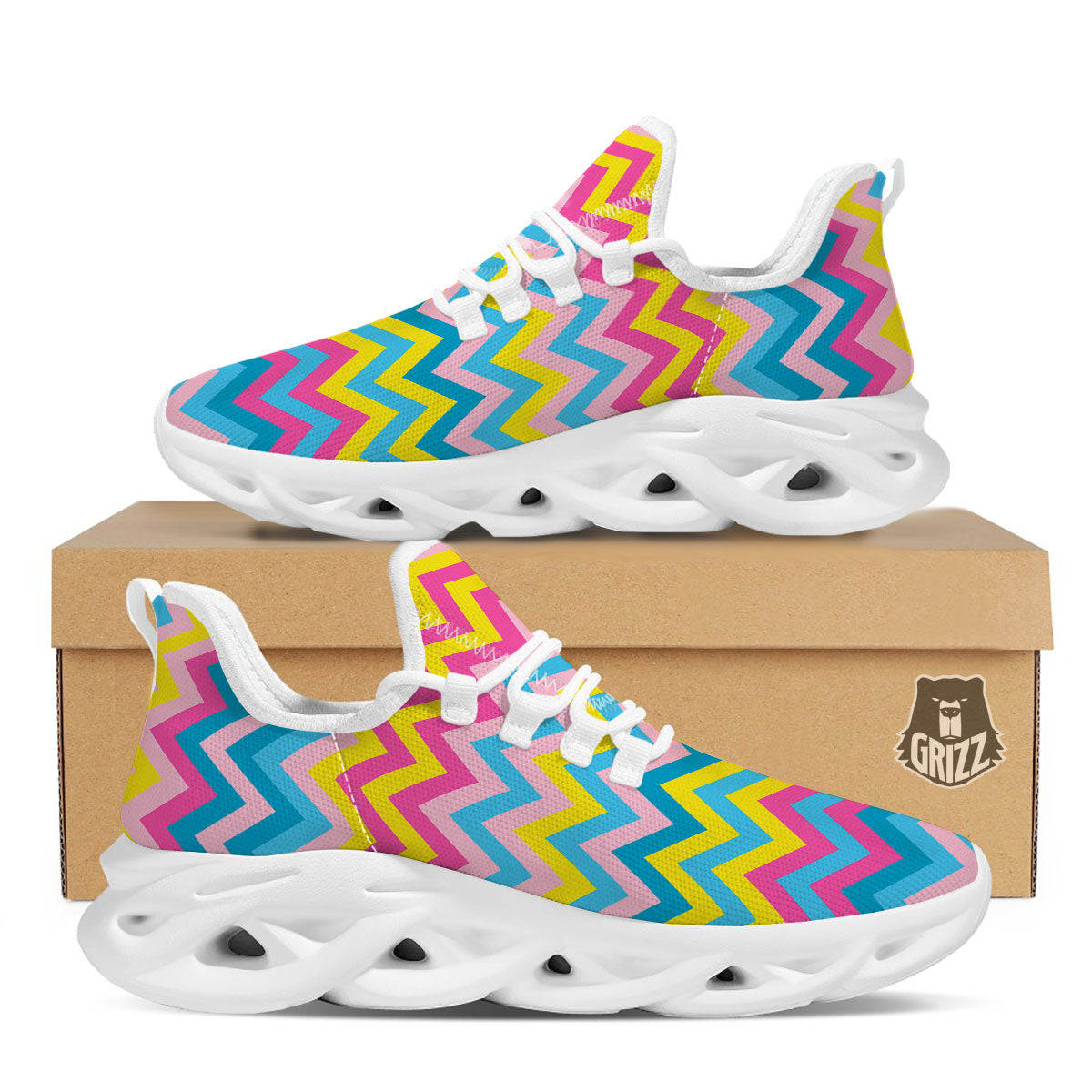 Chevron Rainbow Print Pattern White Running Shoes-grizzshop