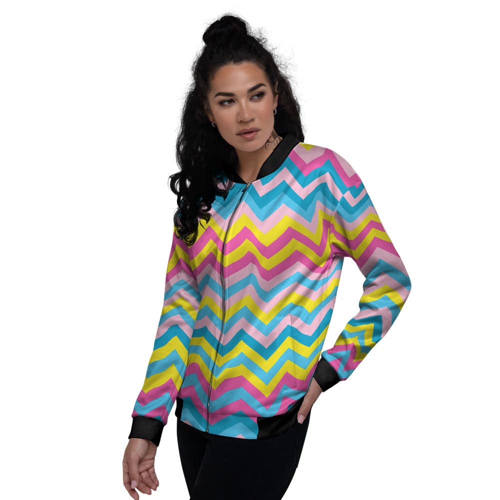 Chevron Rainbow Print Pattern Women's Bomber Jacket-grizzshop