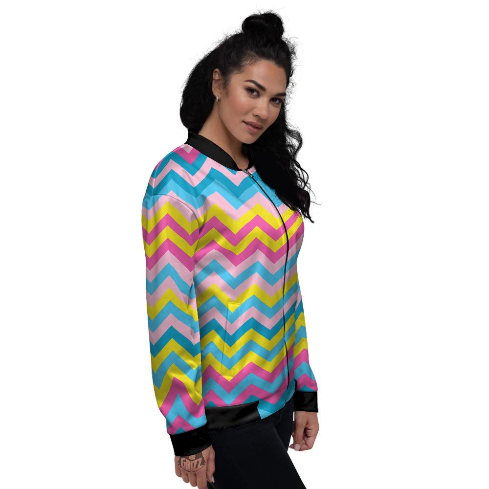 Chevron Rainbow Print Pattern Women's Bomber Jacket-grizzshop