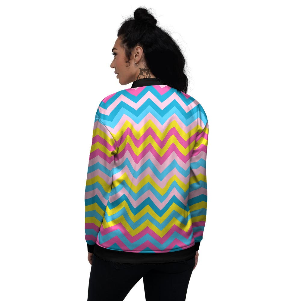 Chevron Rainbow Print Pattern Women's Bomber Jacket-grizzshop