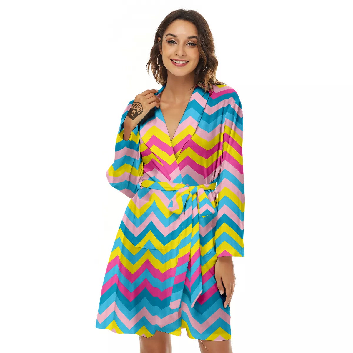 Chevron Rainbow Print Pattern Women's Robe-grizzshop
