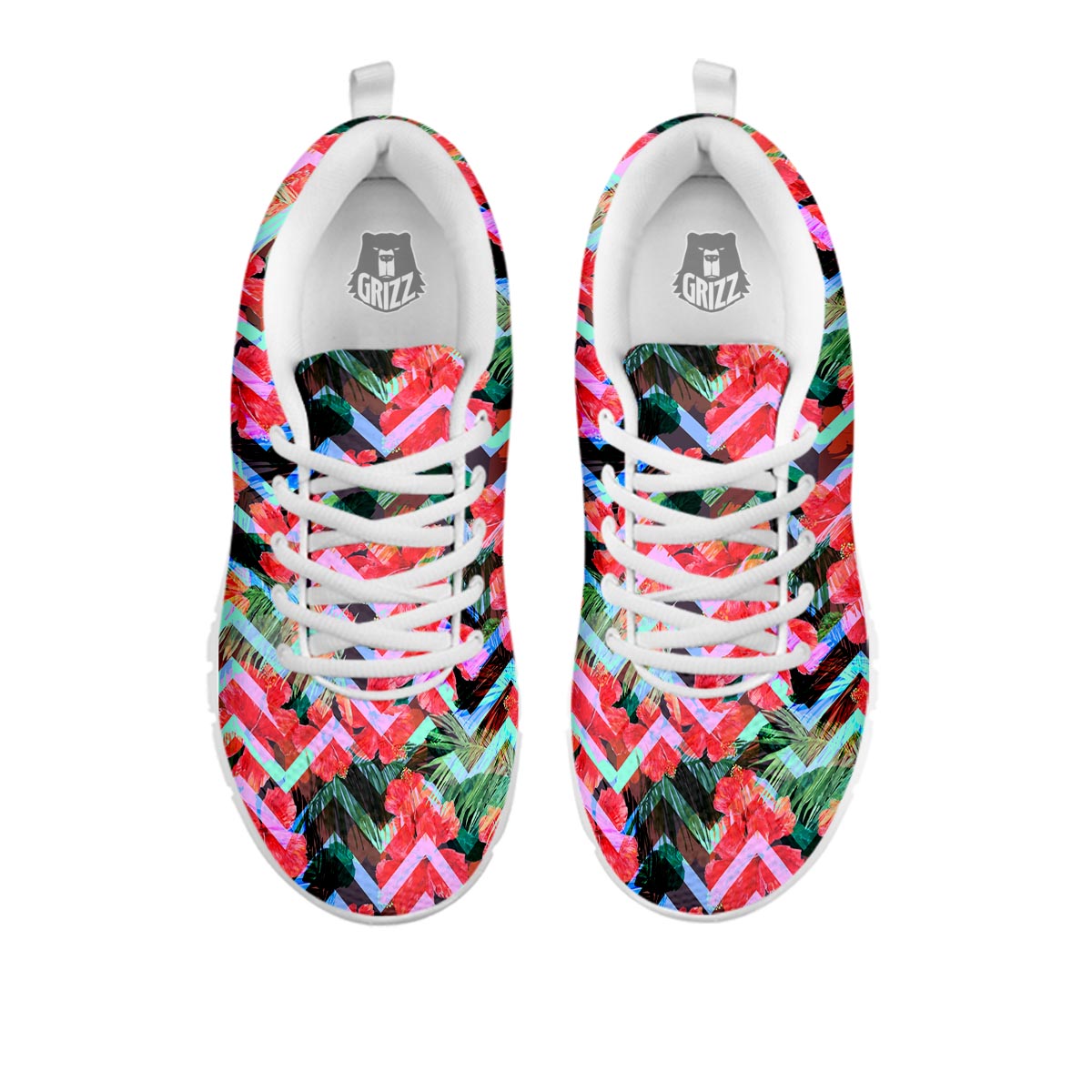 Chevron Red Hibiscus Print Pattern White Sneaker-grizzshop