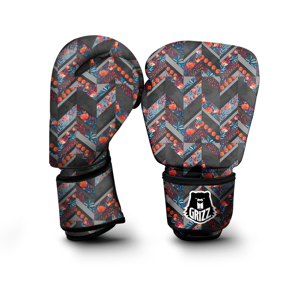 Chevron Watercolor Flowers Print Pattern Boxing Gloves-grizzshop