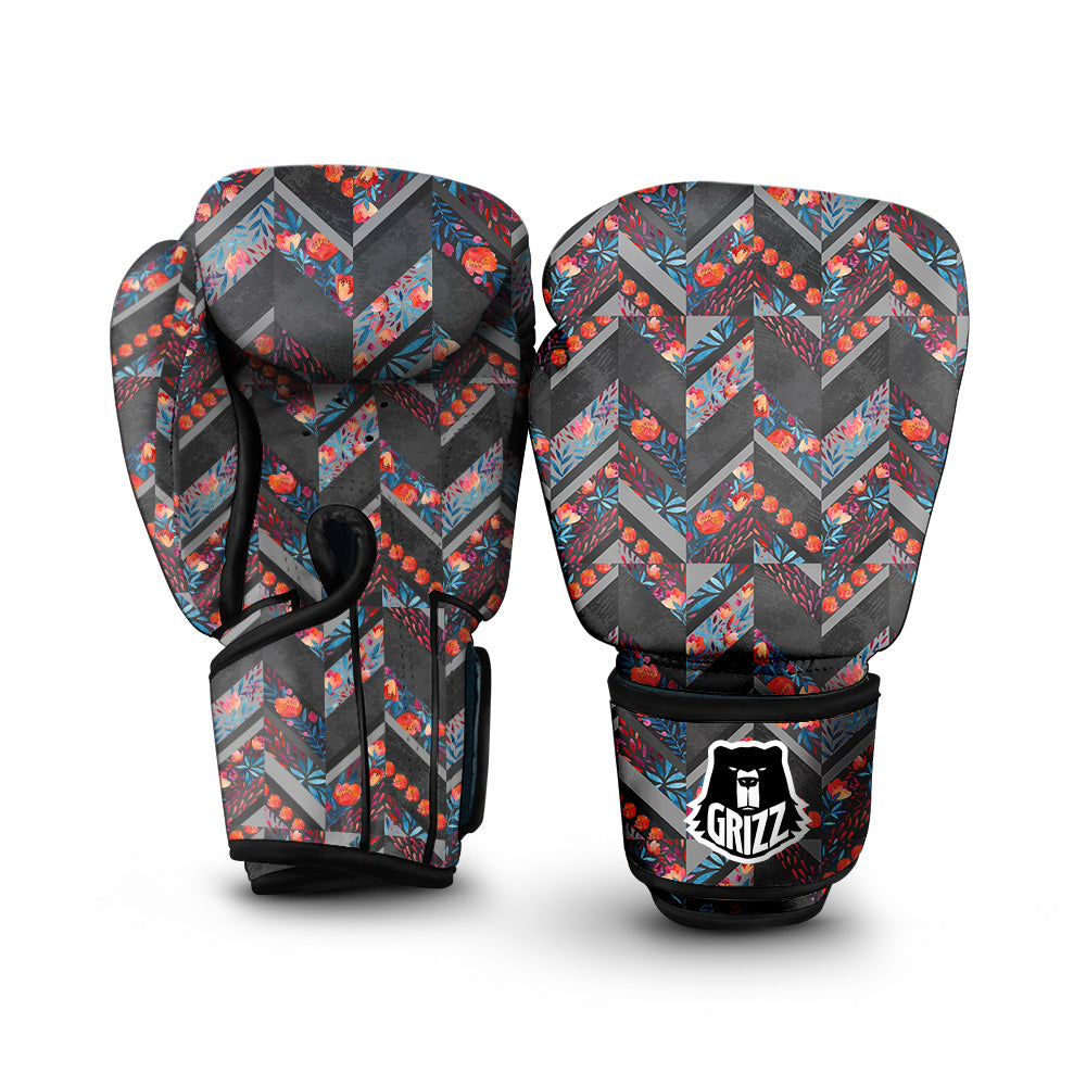 Chevron Watercolor Flowers Print Pattern Boxing Gloves-grizzshop