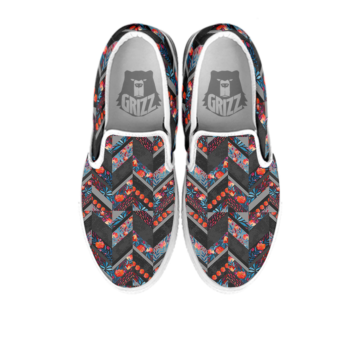 Chevron Watercolor Flowers Print Pattern White Slip On Shoes-grizzshop