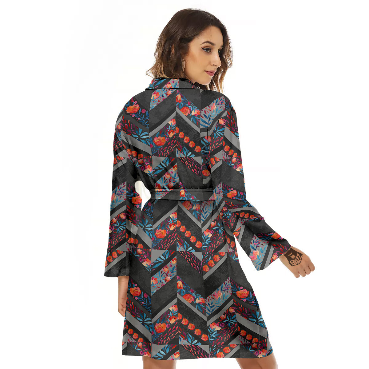 Chevron Watercolor Flowers Print Pattern Women's Robe-grizzshop
