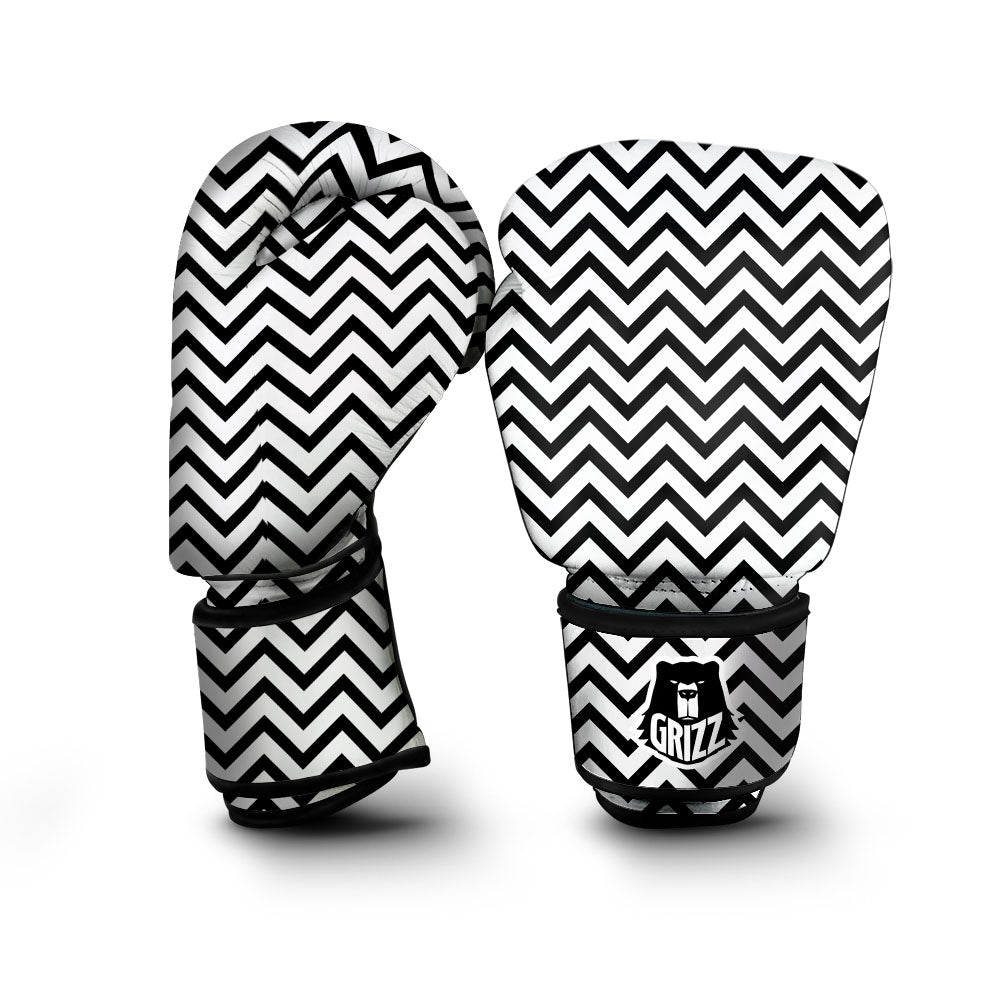 Chevron White And Black Print Pattern Boxing Gloves-grizzshop