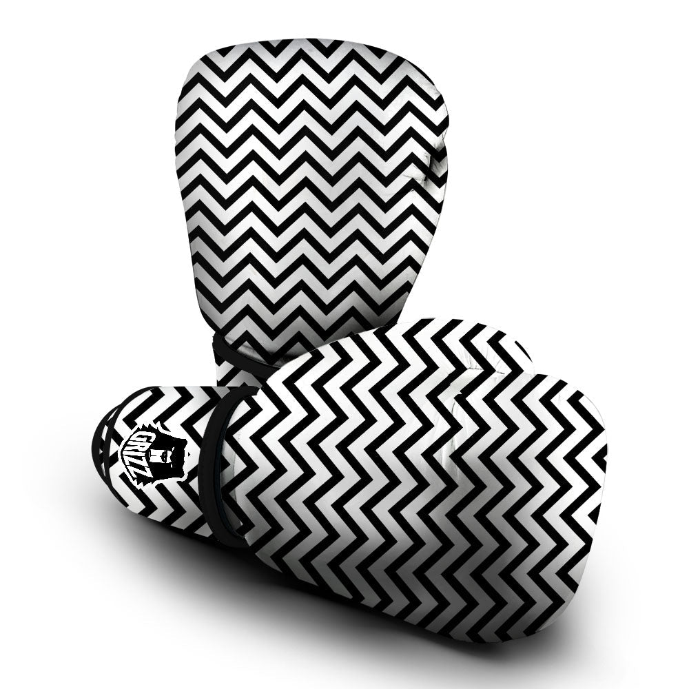 Chevron White And Black Print Pattern Boxing Gloves-grizzshop