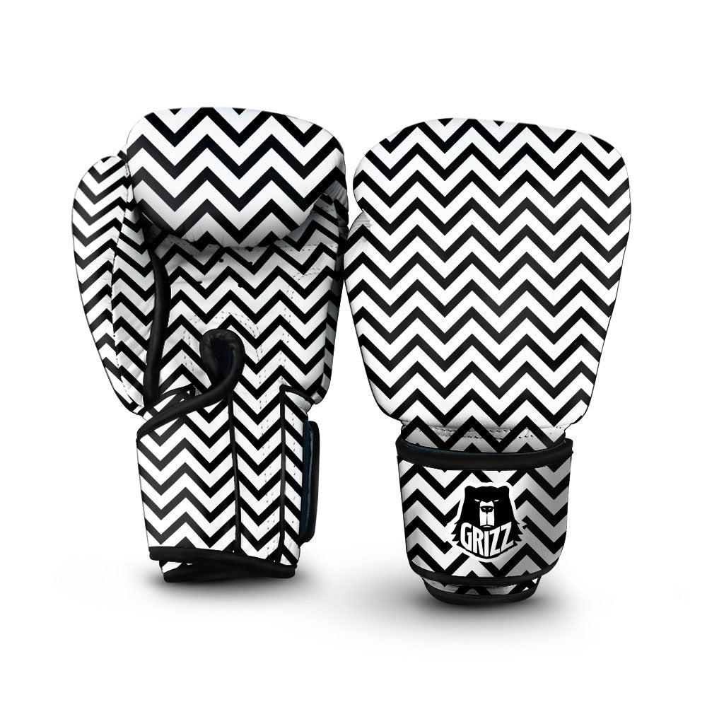 Chevron White And Black Print Pattern Boxing Gloves-grizzshop