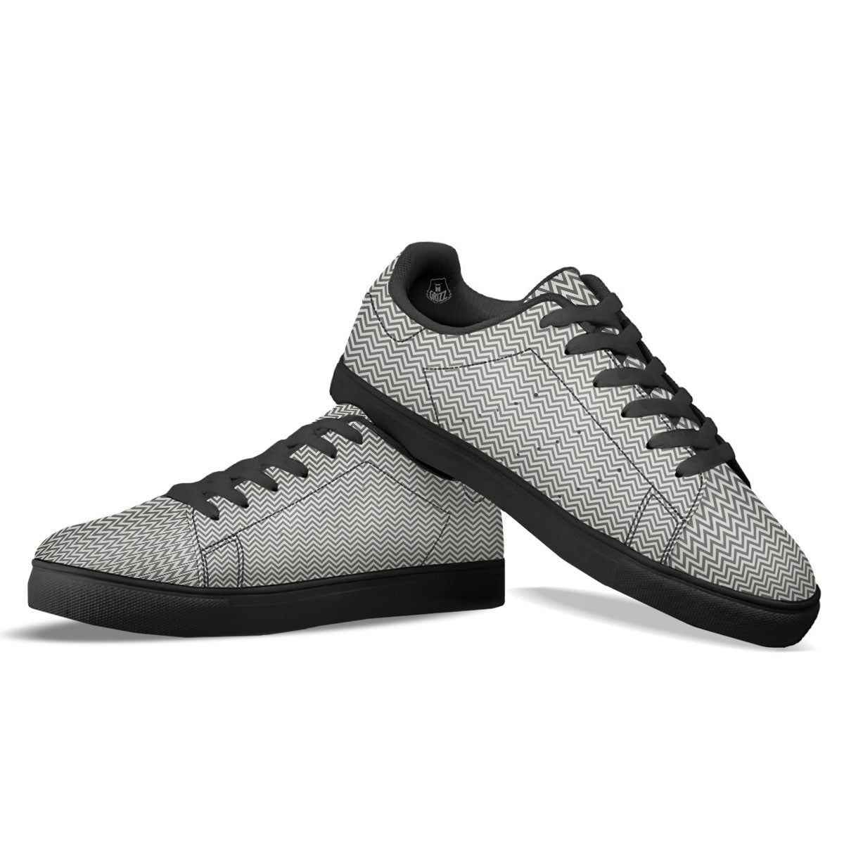 Chevron White And Grey Print Pattern Black Low Top Sneakers-grizzshop