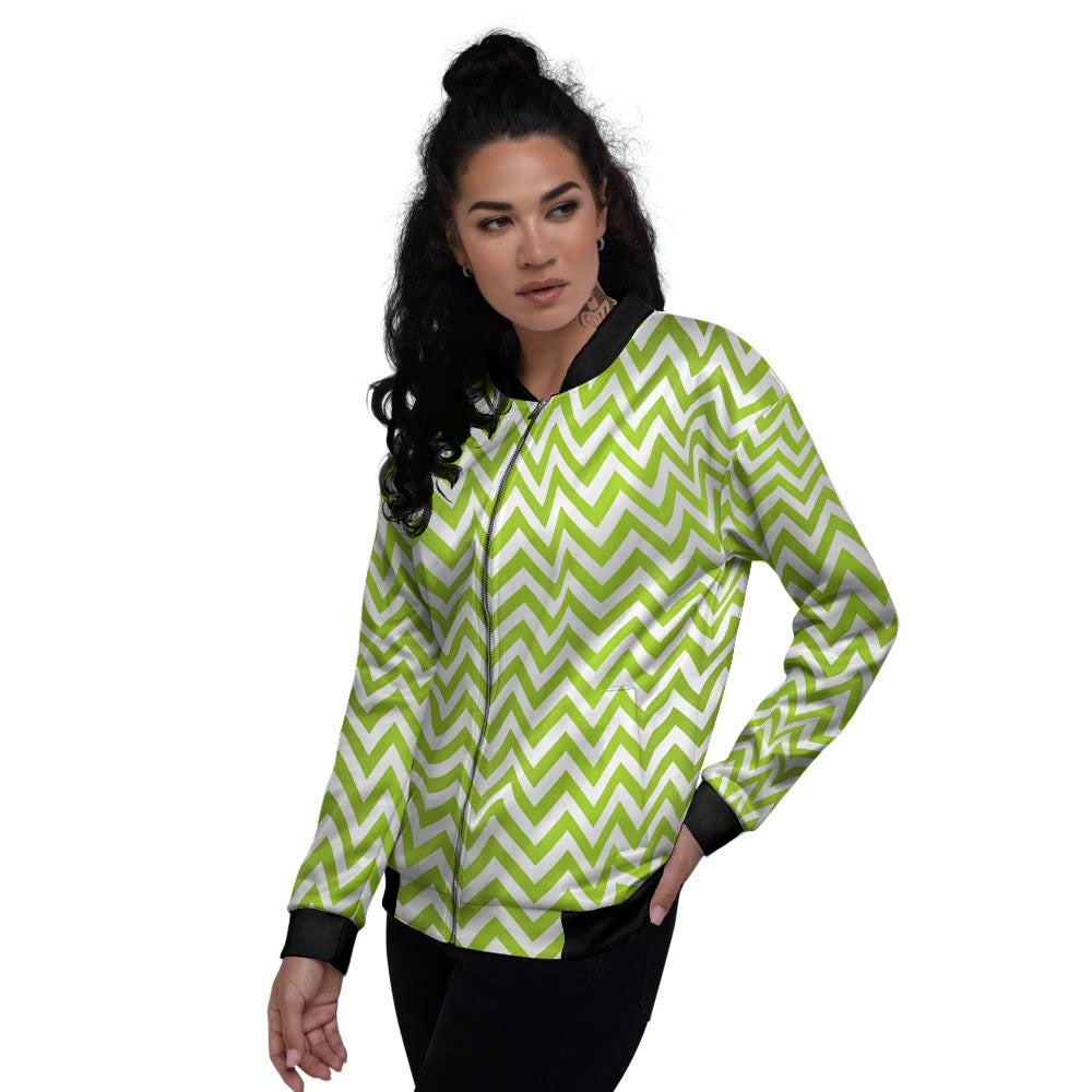 Chevron White And Lime Green Print Women's Bomber Jacket-grizzshop