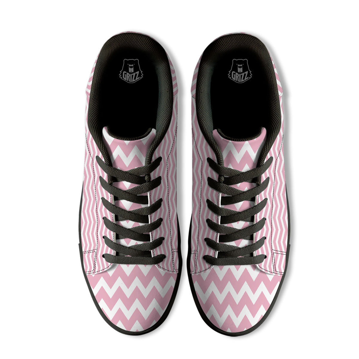 Chevron White And Pink Print Pattern Black Low Top Sneakers-grizzshop