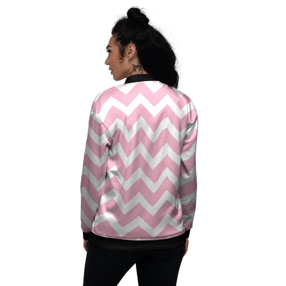 Chevron White And Pink Print Pattern Women's Bomber Jacket-grizzshop