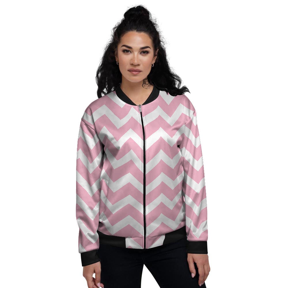 Chevron White And Pink Print Pattern Women's Bomber Jacket-grizzshop