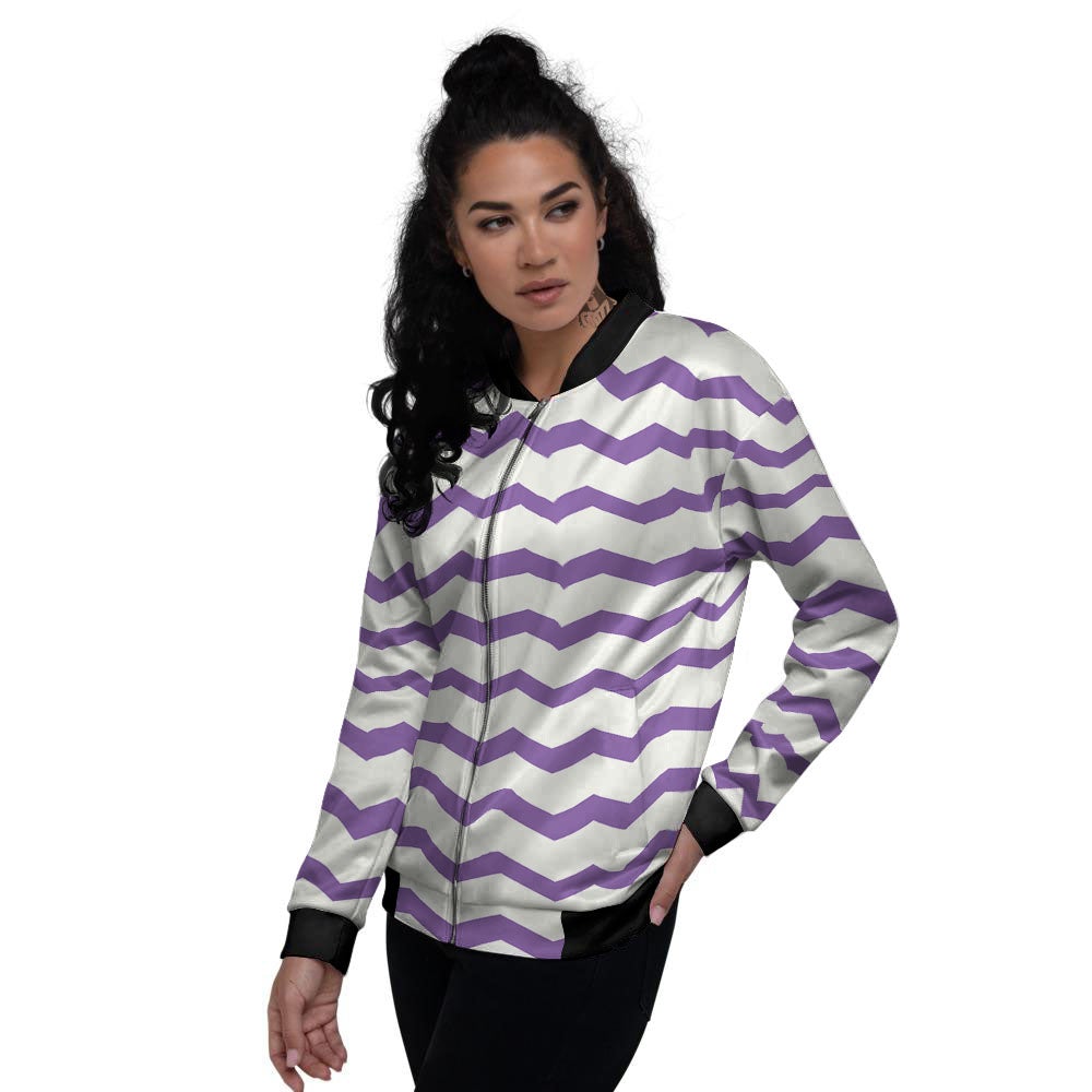Chevron White And Purple Print Pattern Women's Bomber Jacket-grizzshop