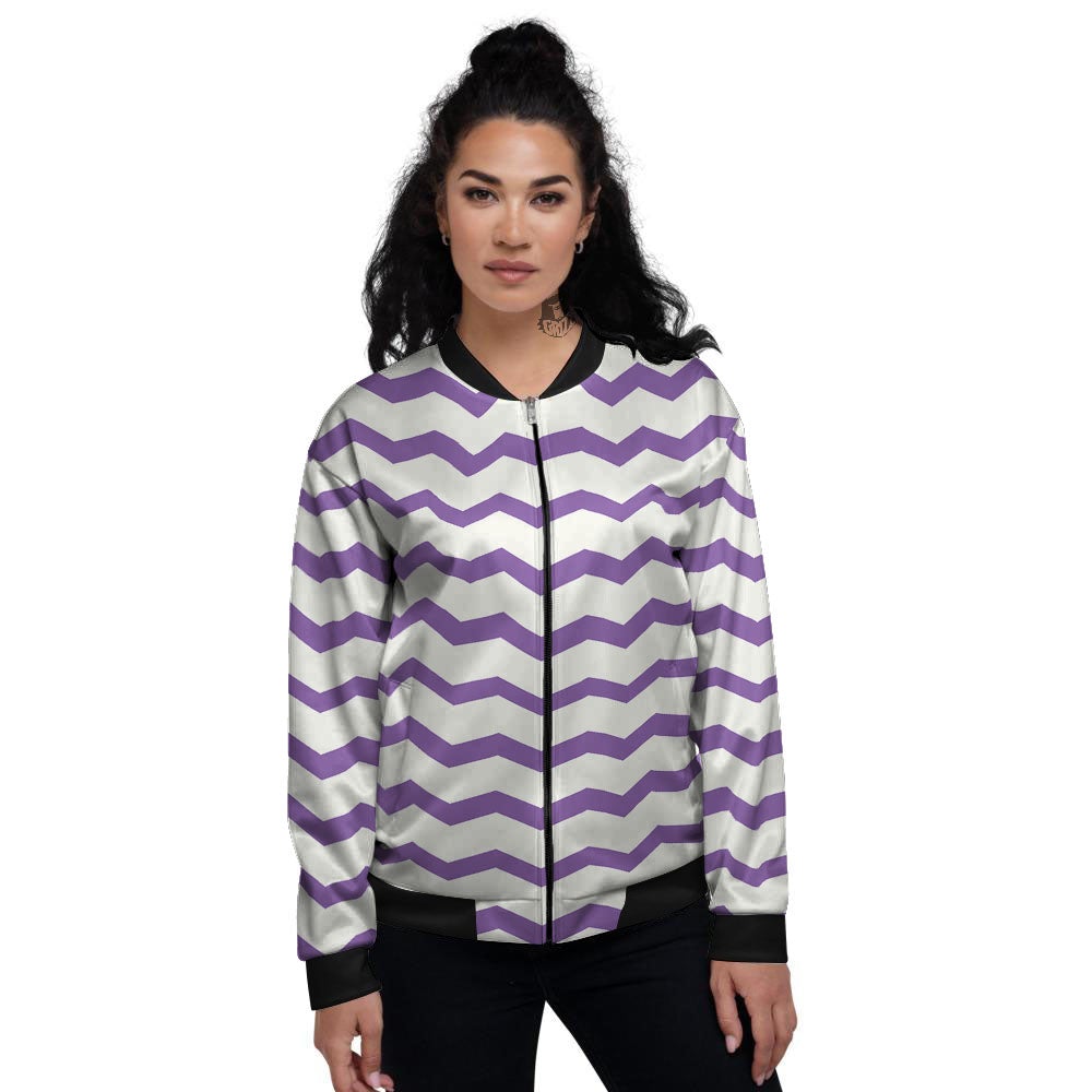 Chevron White And Purple Print Pattern Women's Bomber Jacket-grizzshop
