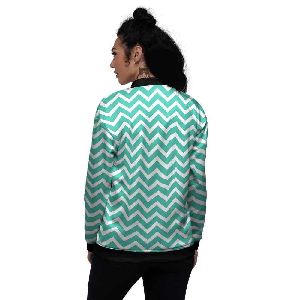 Chevron White And Teal Print Pattern Women's Bomber Jacket-grizzshop