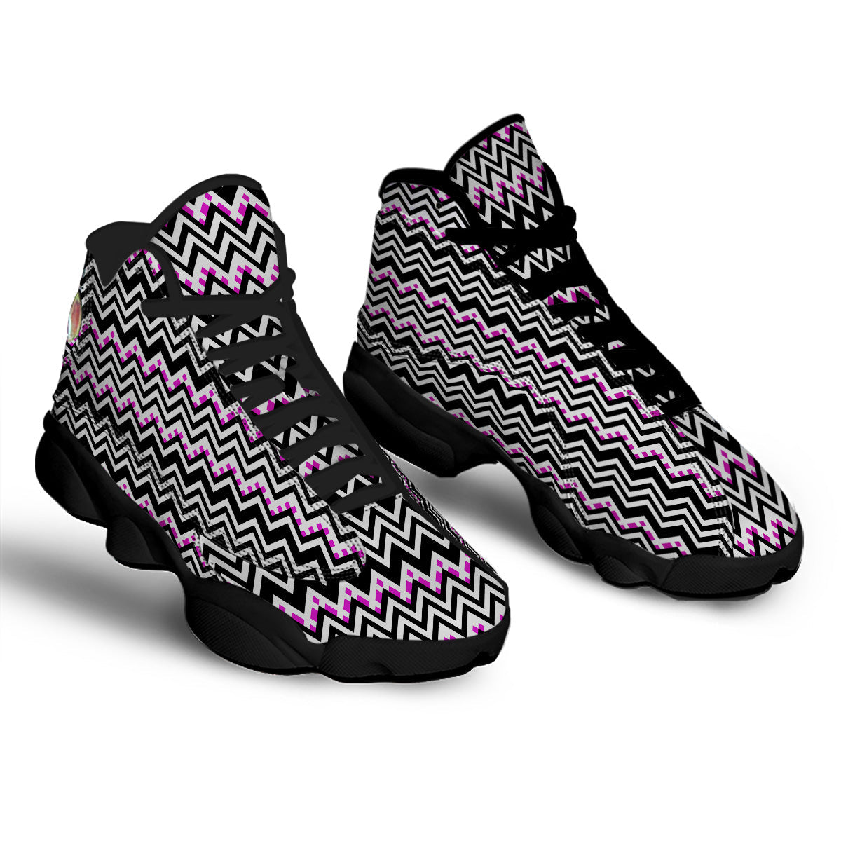 Chevron Zigzag Black Pink Print Pattern Black Basketball Shoes-grizzshop