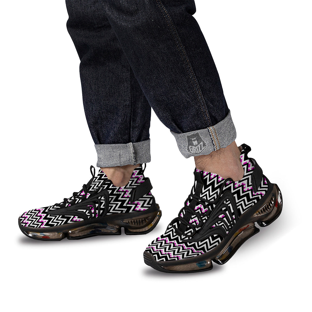 Chevron Zigzag Black Pink Print Pattern Black Gym Shoes-grizzshop