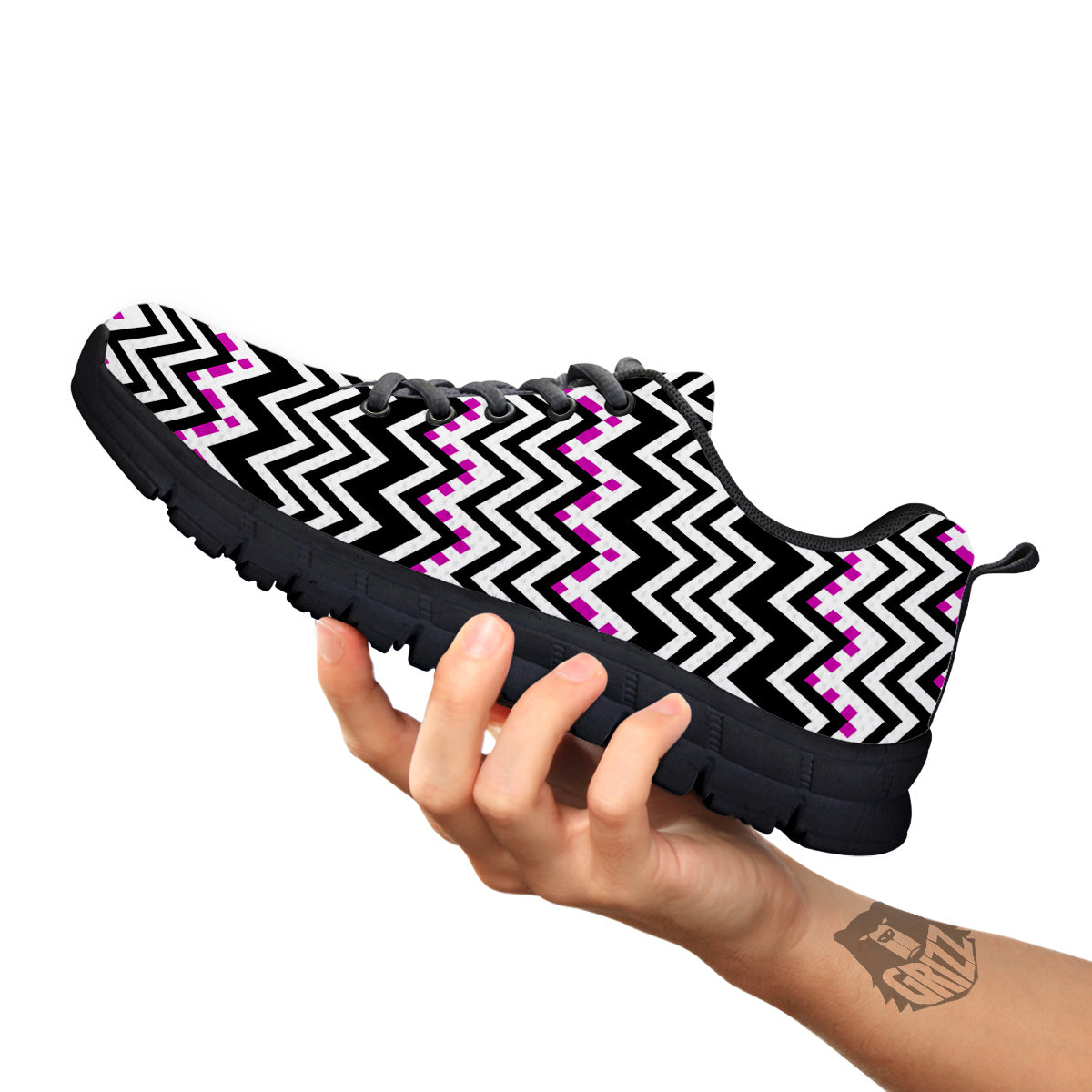 Chevron Zigzag Black Pink Print Pattern Black Sneaker-grizzshop