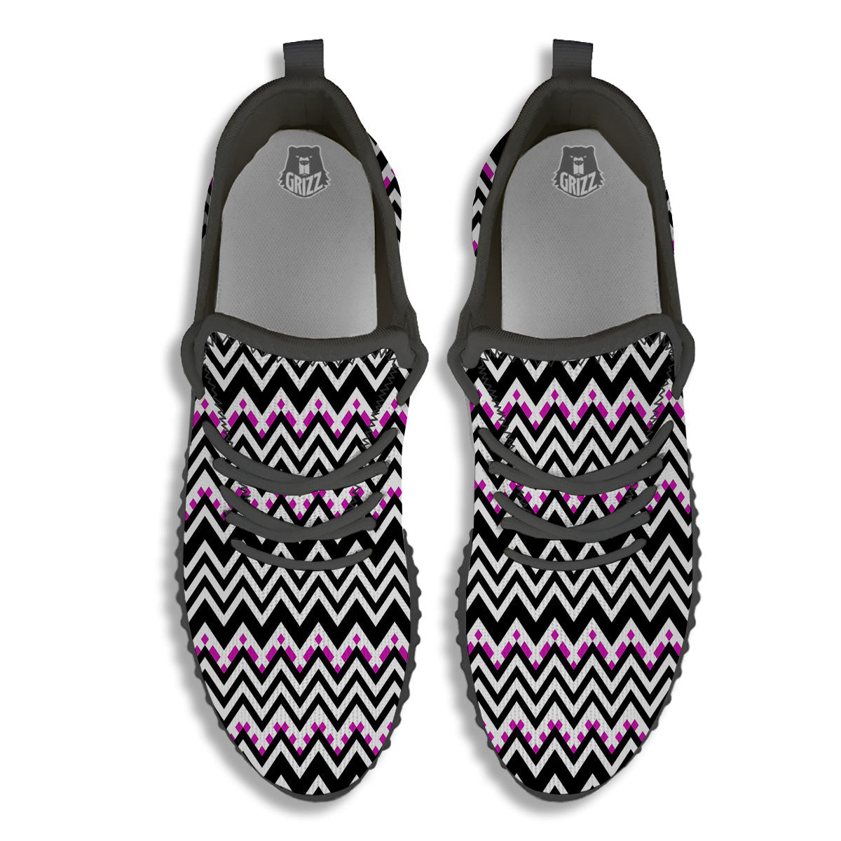 Chevron Zigzag Black Pink Print Pattern Black Walking Shoes-grizzshop