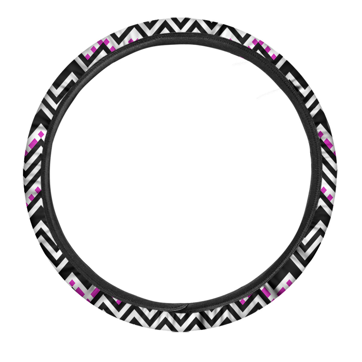 Chevron Zigzag Black Pink Print Pattern Car Steering Wheel Cover-grizzshop