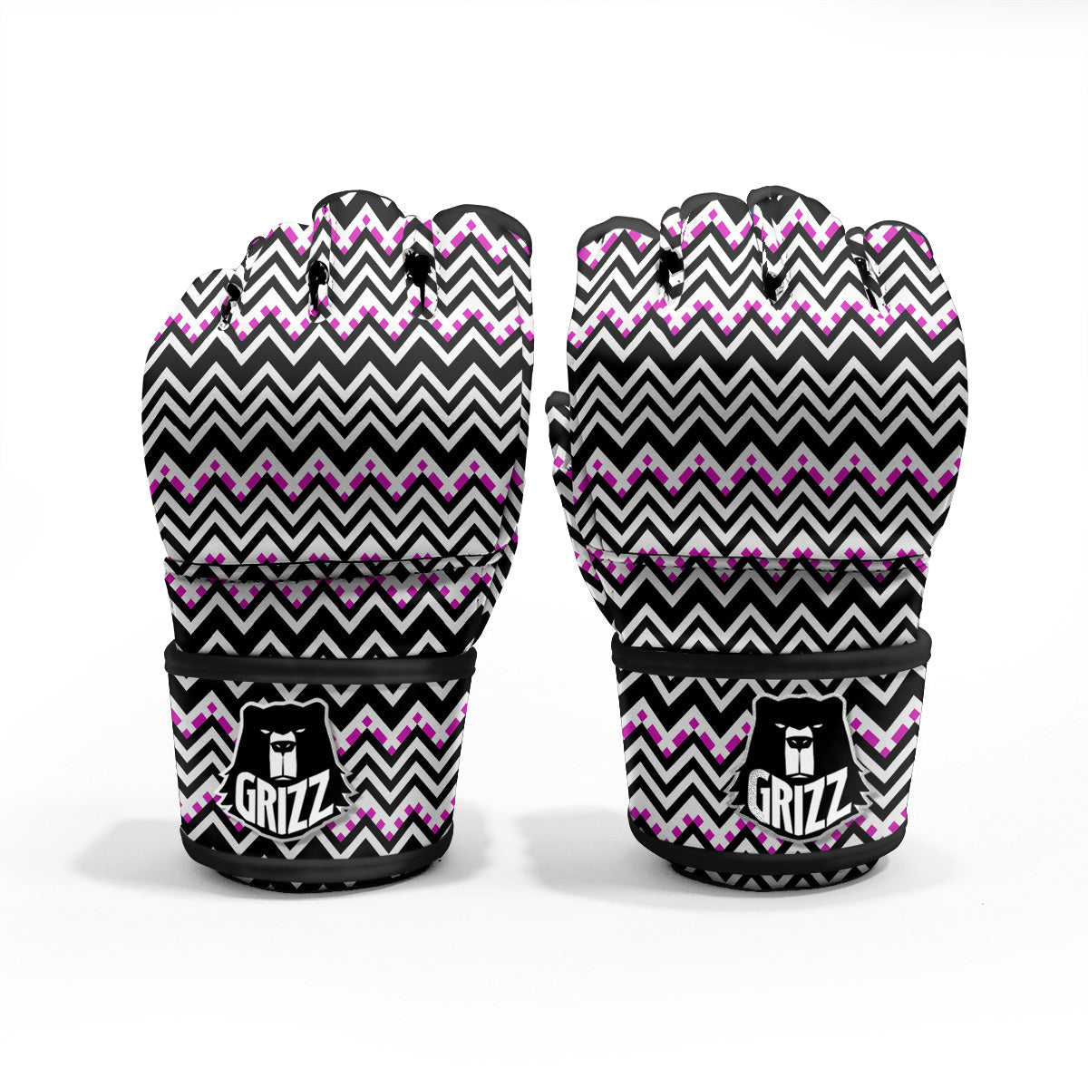 Chevron Zigzag Black Pink Print Pattern MMA Gloves-grizzshop