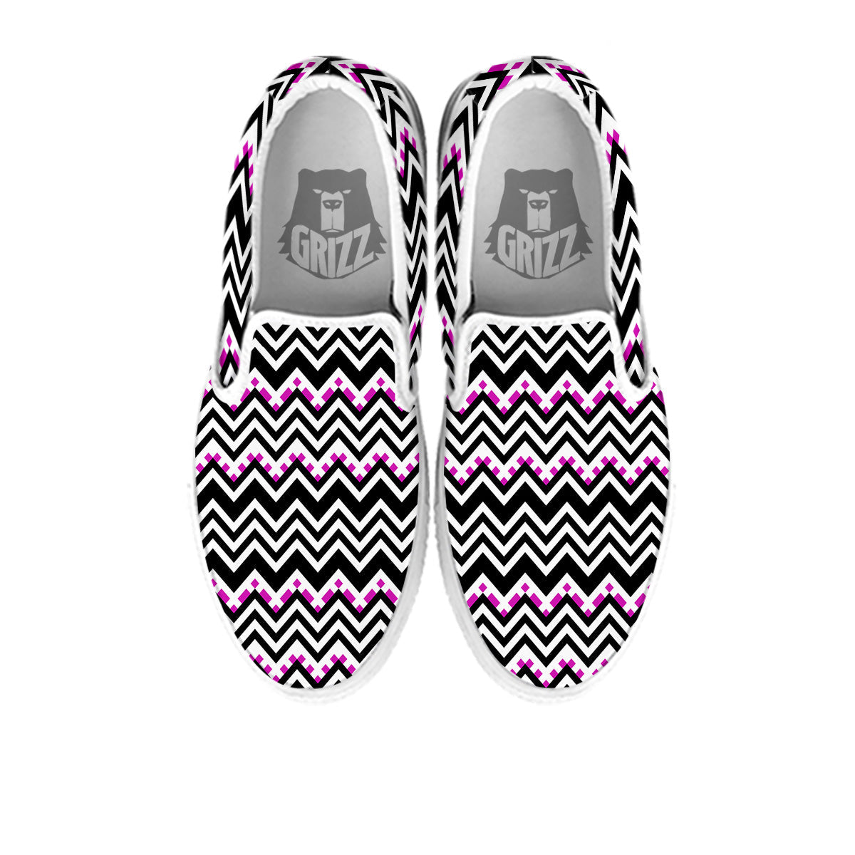 Chevron Zigzag Black Pink Print Pattern White Slip On Shoes-grizzshop
