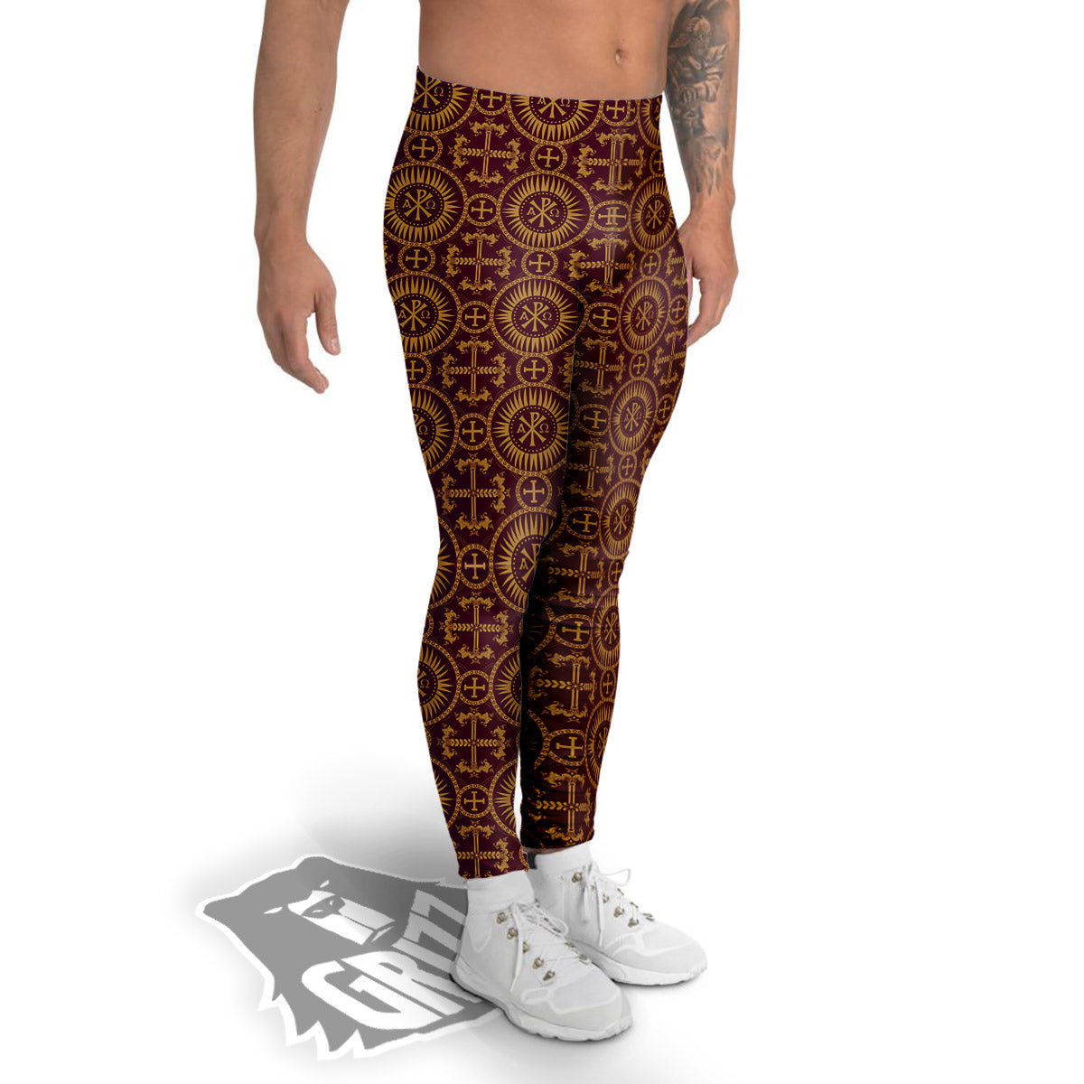 Chi Rho Print Pattern Men's Leggings-grizzshop