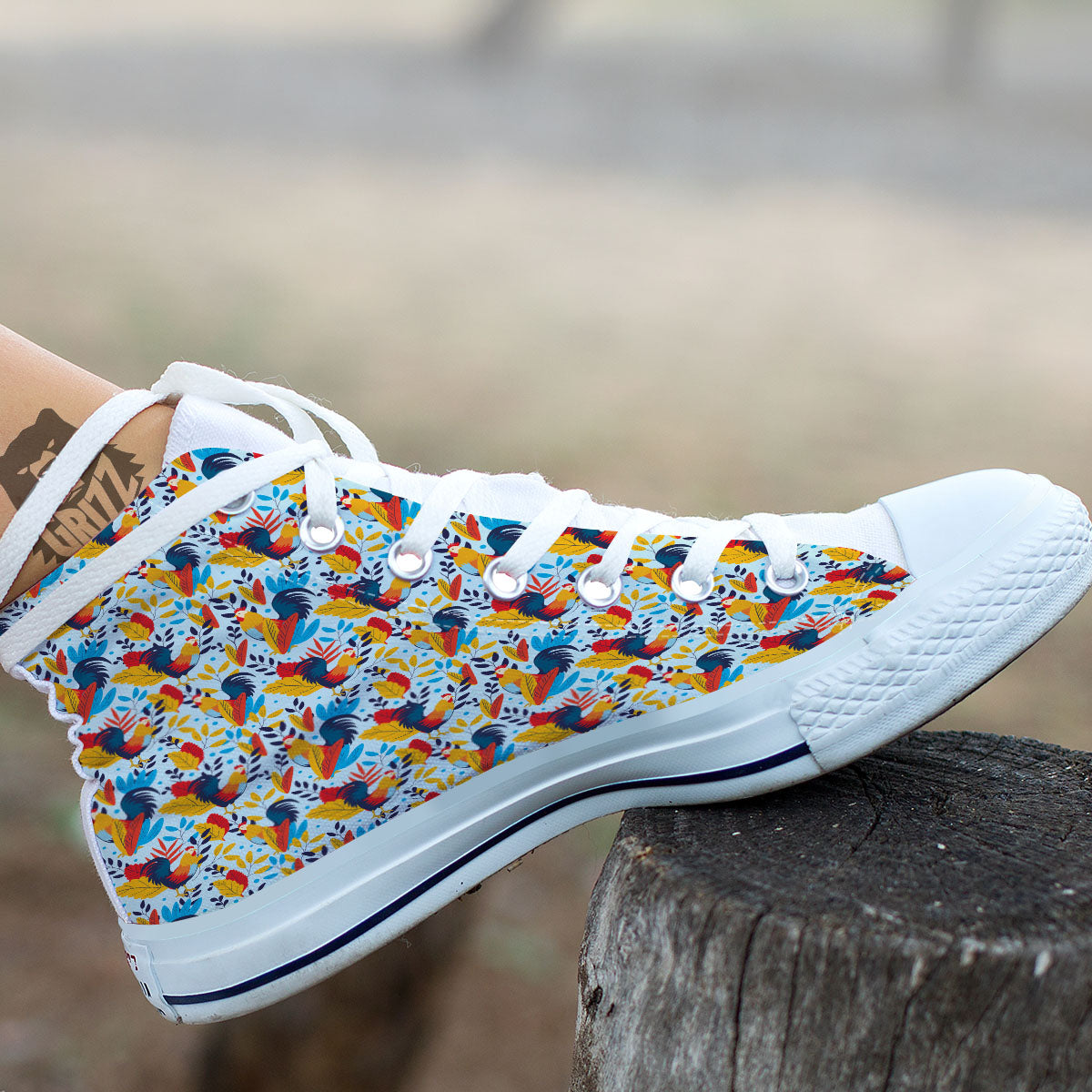 Chicken Exotic Print Pattern White High Top Shoes-grizzshop