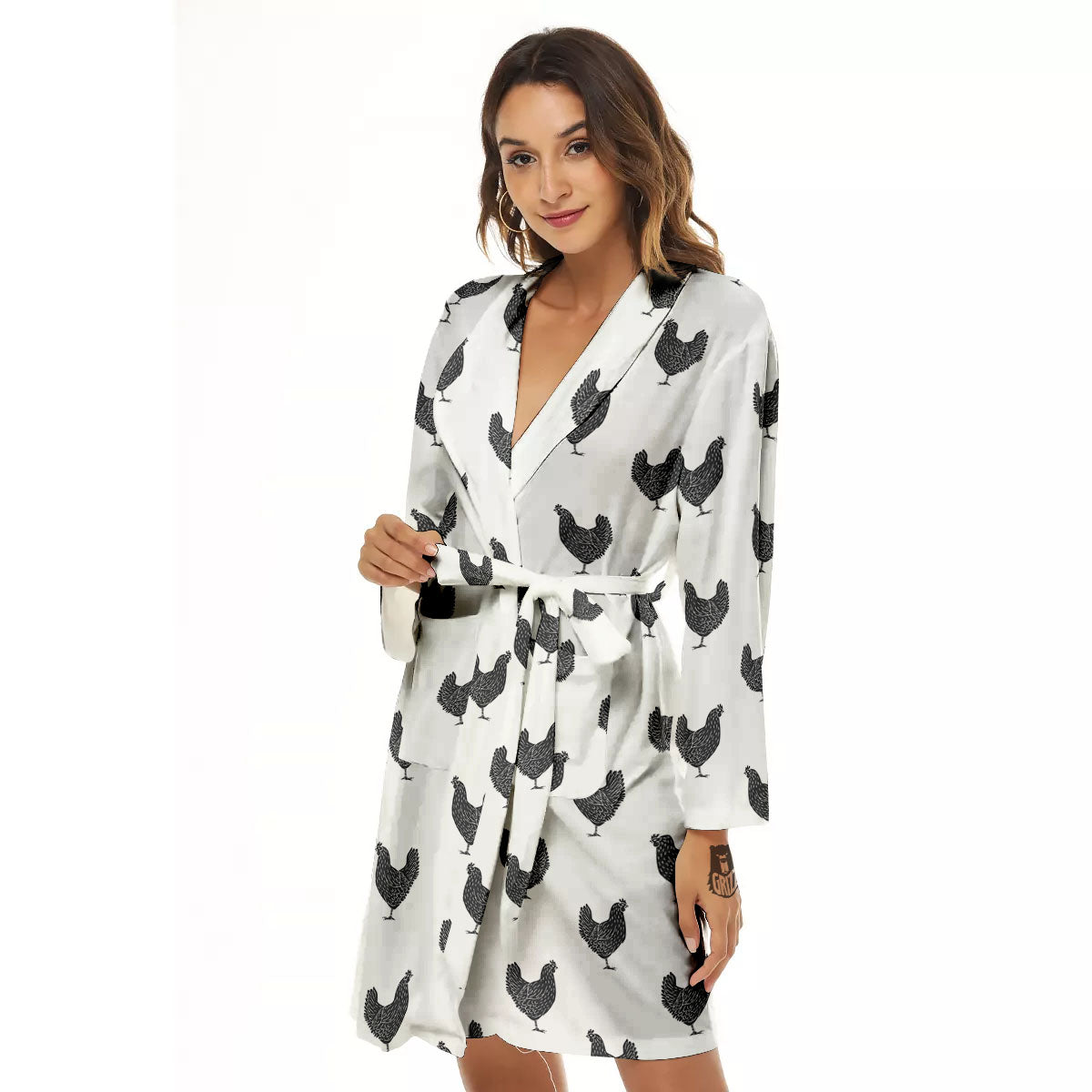 Chicken Painting Print Pattern Women's Robe-grizzshop